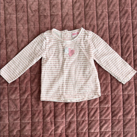 Little Lass Other - Little Lass Pink and White Striped Long Sleeve Tee with Heart